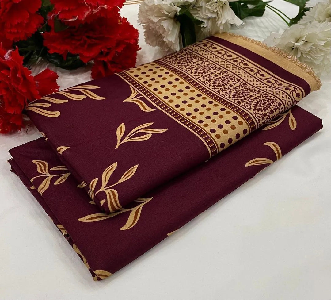 2 Pcs Women’s Stitched Crystal Wool Printed Shirt & Trouser – Warm & Stylish Winter Suit