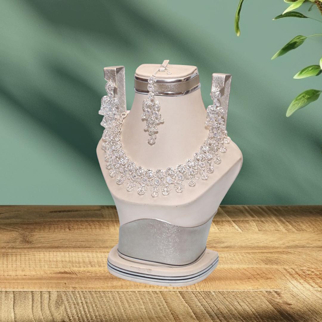 Luxury Silver Plated Crystal Bridal Jewellery Set – Fancy Design (1 Pc)