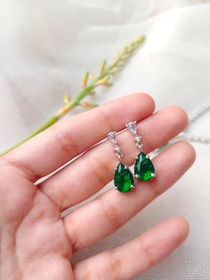 Women’s Silver Plated Green Zircon Pendant Set – Modern Design (3 Pcs)