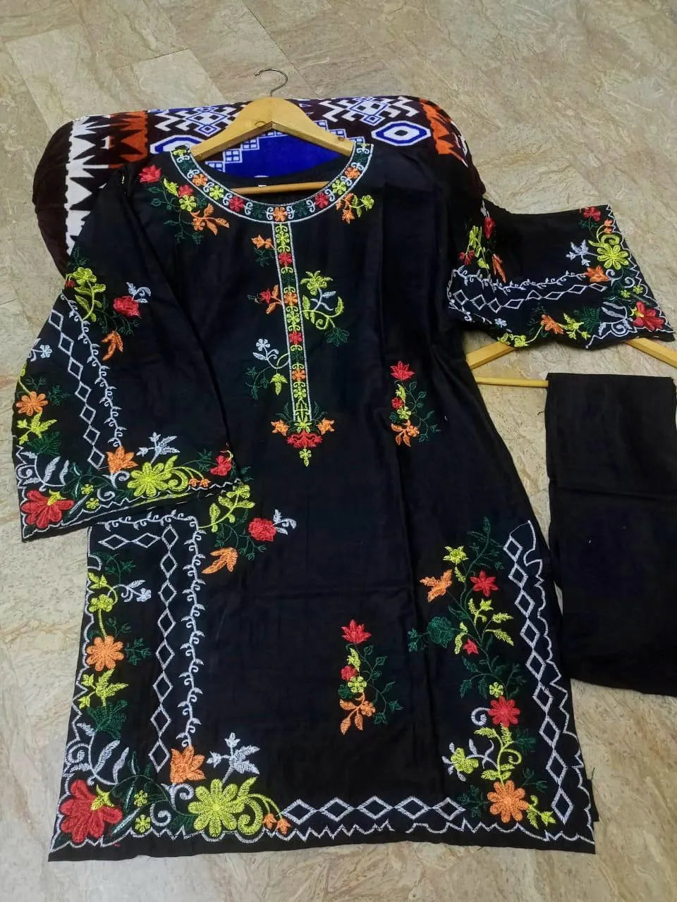 2 Pcs Women’s Black Linen Embroidered Stitched Suit | Premium Quality