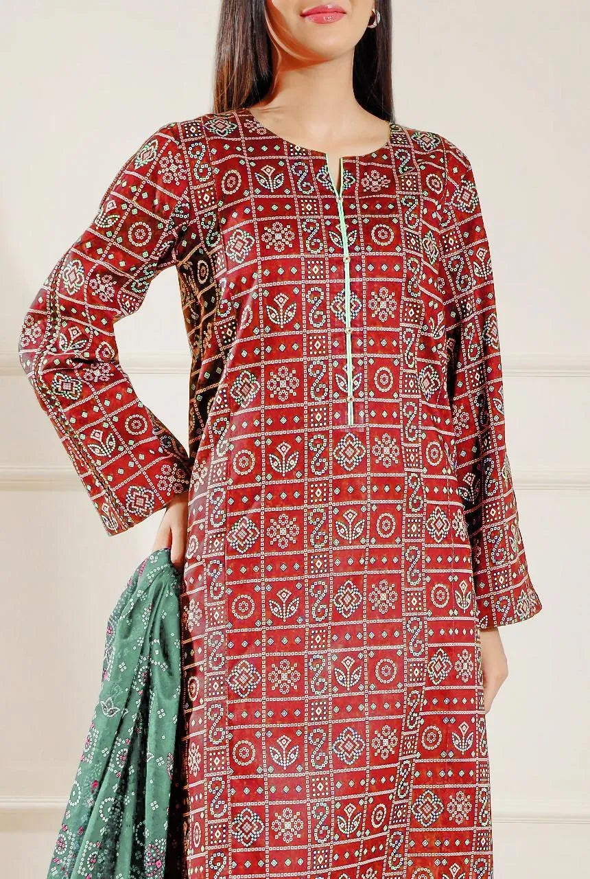 3 Pcs Women’s Printed Khaddar Suit (Unstitched)