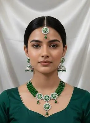 Women’s Green Casting Choker Jewellery Set – 4 Pcs Fancy Set
