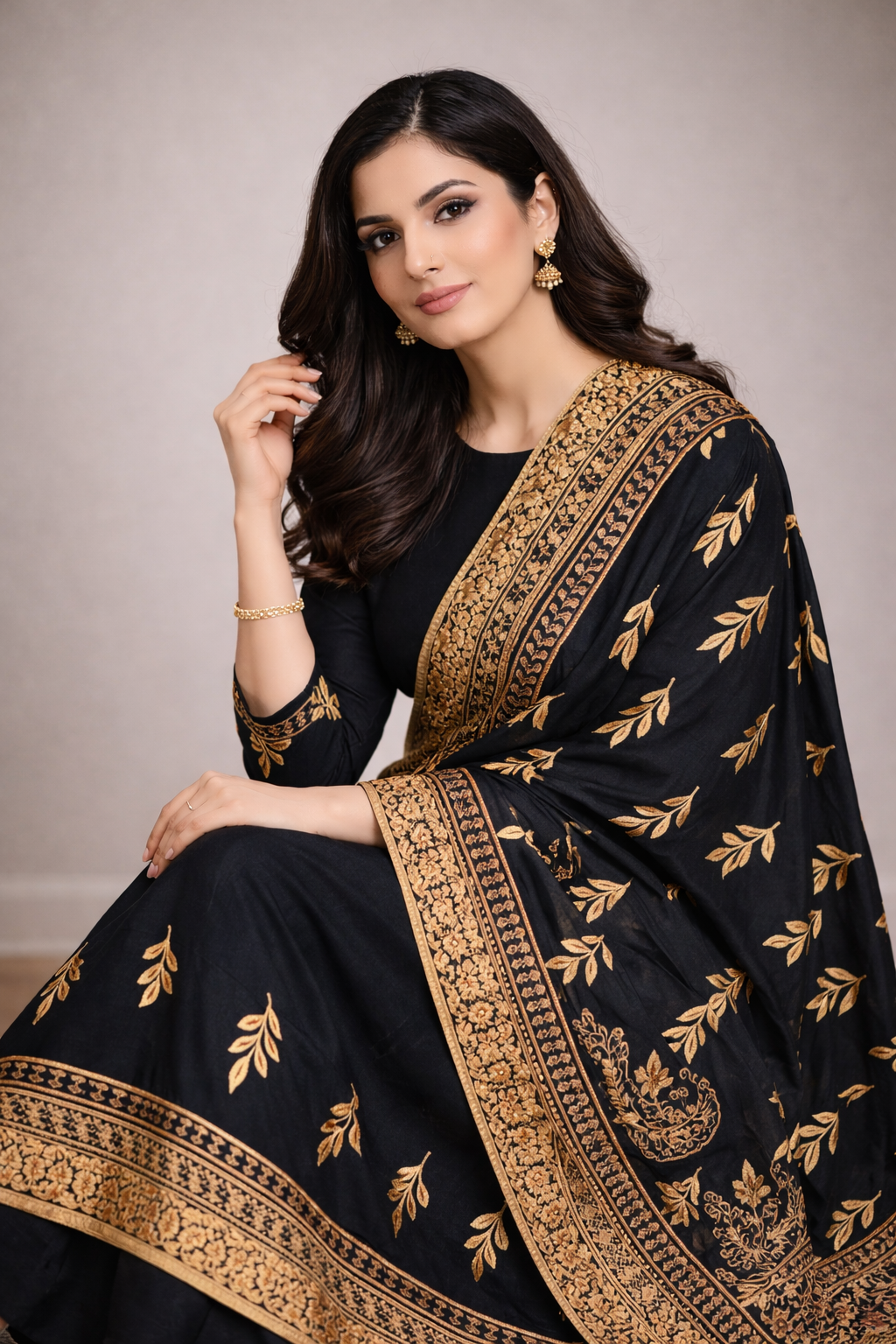 2 Pcs Women’s Stitched Crystal Wool Printed Shirt & Trouser – Warm & Stylish Winter Suit