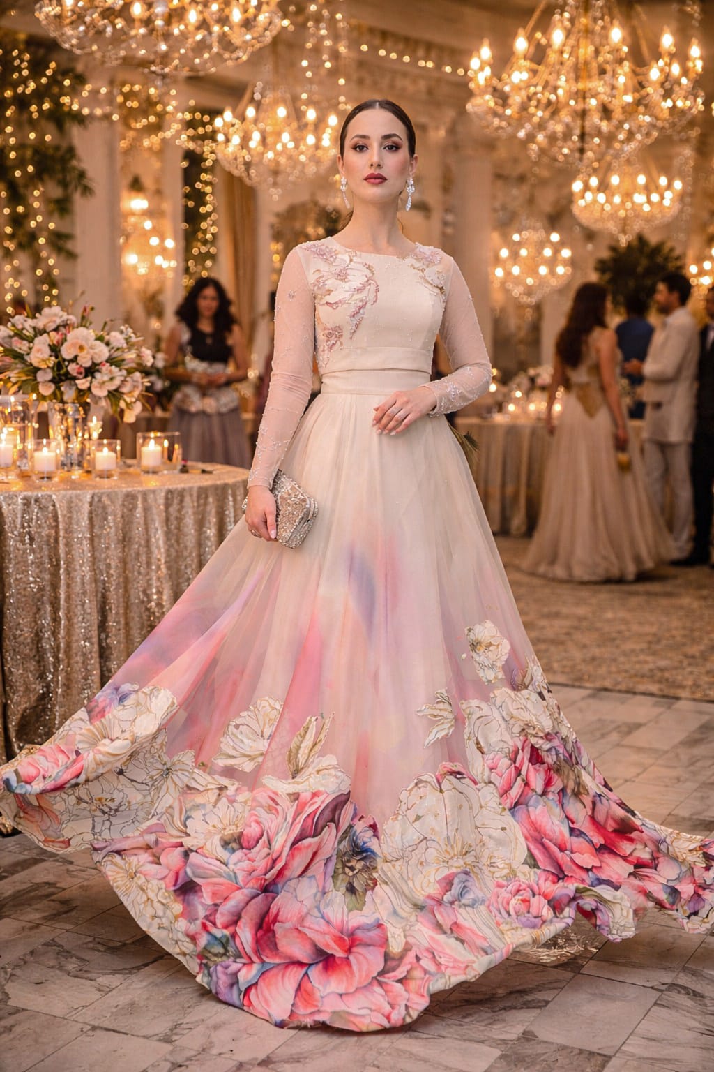 2 Pcs Women’s Sequins Embroidered Lehenga Choli Set – Multicolor Chiffon Party Wear