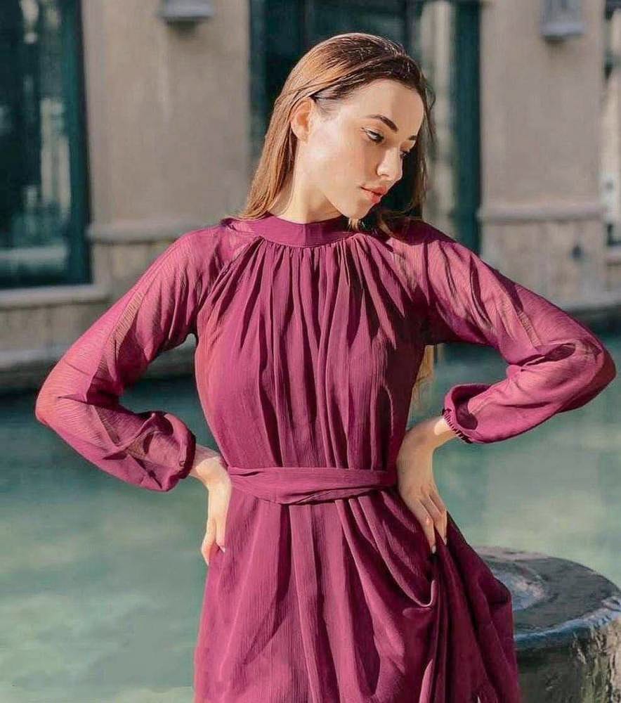 Women’s 1 Pc Stitched Plain Chiffon Maxi Dress – Trendy & Elegant