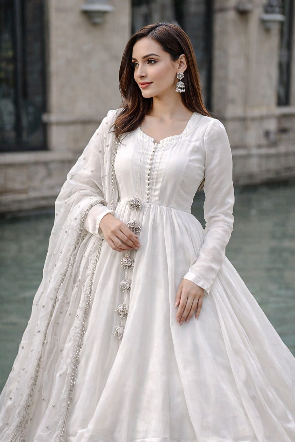 3 Pcs Women’s Stitched Chiffon Plain Maxi Suit with Dupatta & Inner