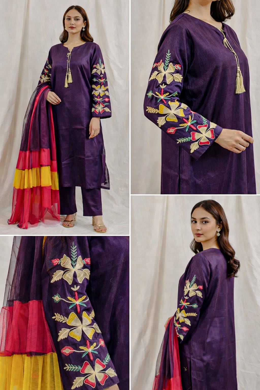 ✨ 3 Pcs Women’s Stitched Katan Silk Embroidered Suit – Premium Collection