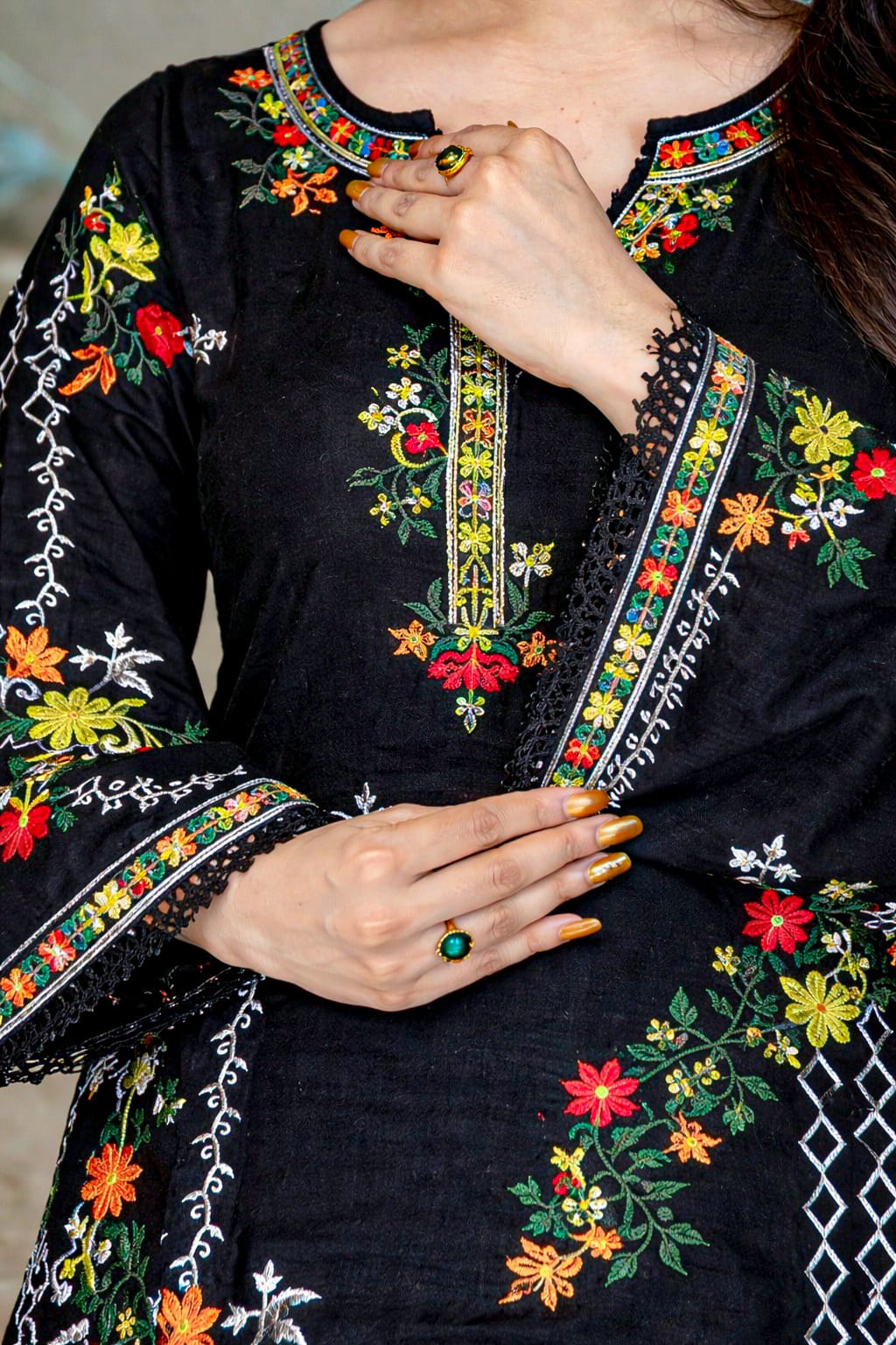 2 Pcs Women’s Black Linen Embroidered Stitched Suit | Premium Quality