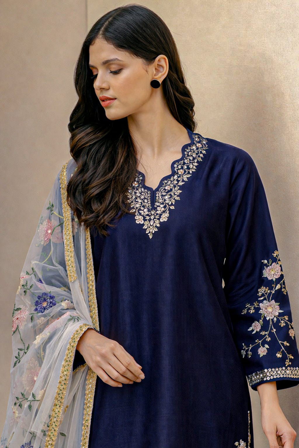 3 Pcs Women’s Unstitched Katan Silk Mirror Work Suit