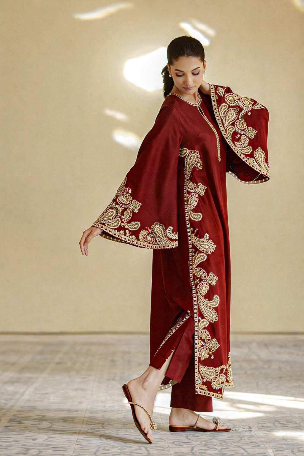 2 Pcs Women’s Stitched Katan Silk Tilla Embroidered Suit – Premium Quality