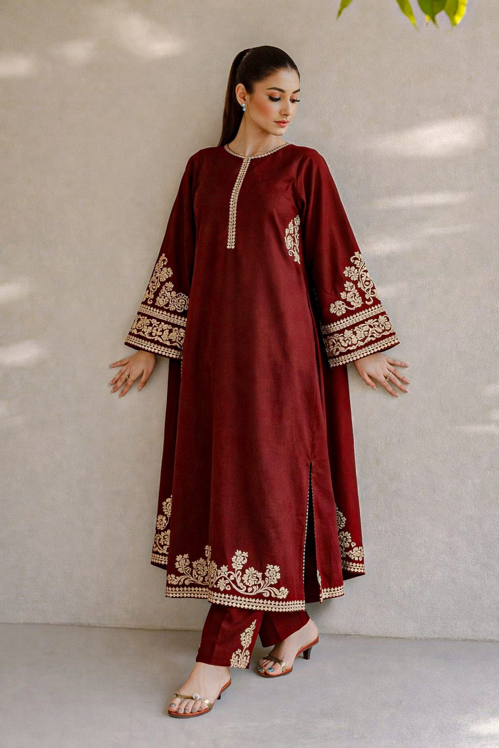 2 Pcs Women’s Stitched Katan Silk Tilla Embroidered Suit – Premium Quality