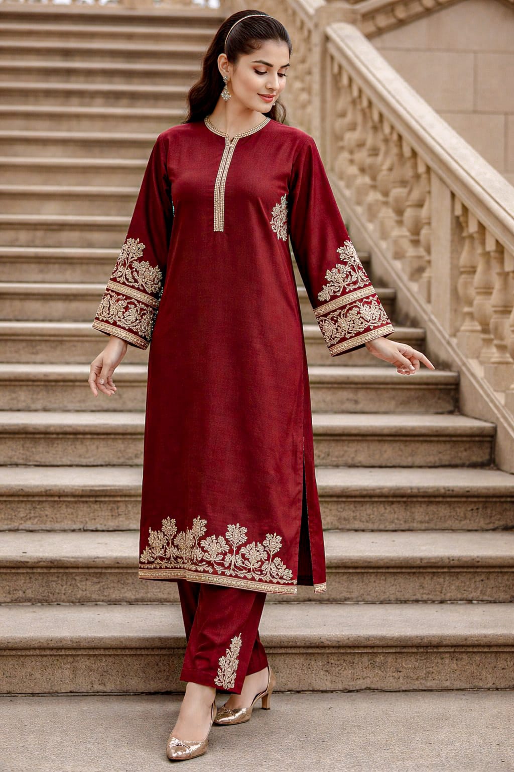 2 Pcs Women’s Stitched Katan Silk Tilla Embroidered Suit – Premium Quality