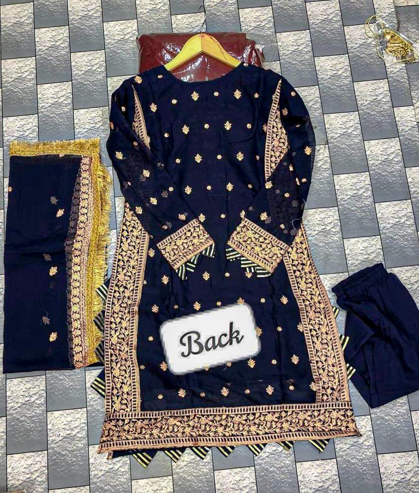 3 Pcs Women’s Stitched Crinkle Chiffon Embroidered Suit – Premium Quality