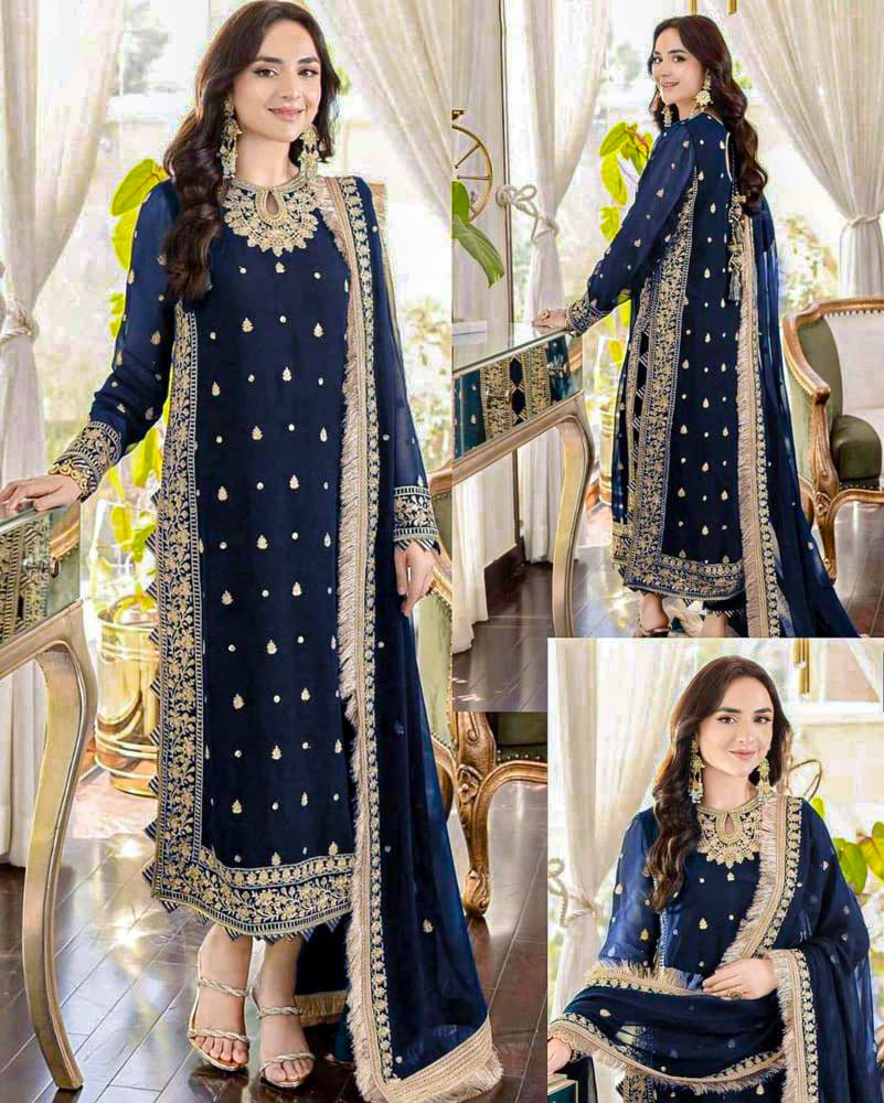 3 Pcs Women’s Stitched Crinkle Chiffon Embroidered Suit – Premium Quality