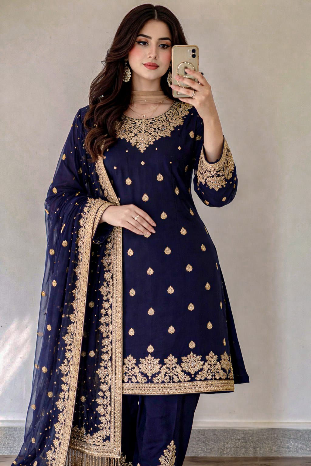 3 Pcs Women’s Stitched Crinkle Chiffon Embroidered Suit – Premium Quality