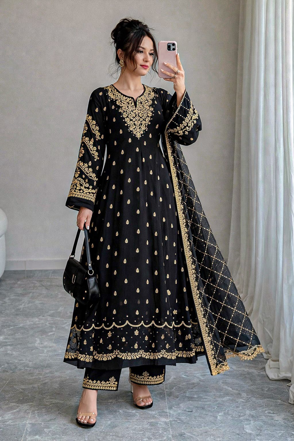 3 Pcs Women’s Luxury Stitched Shamoz Silk Embroidered Maxi Suit with Dupatta