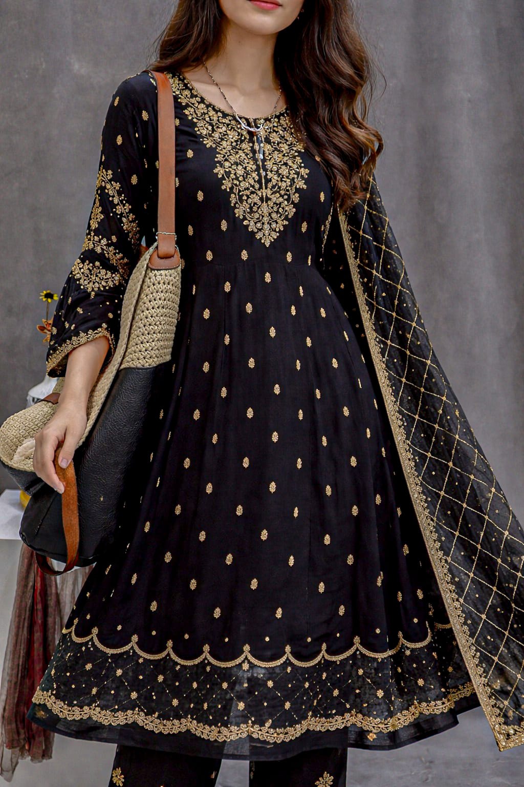 3 Pcs Women’s Luxury Stitched Shamoz Silk Embroidered Maxi Suit with Dupatta