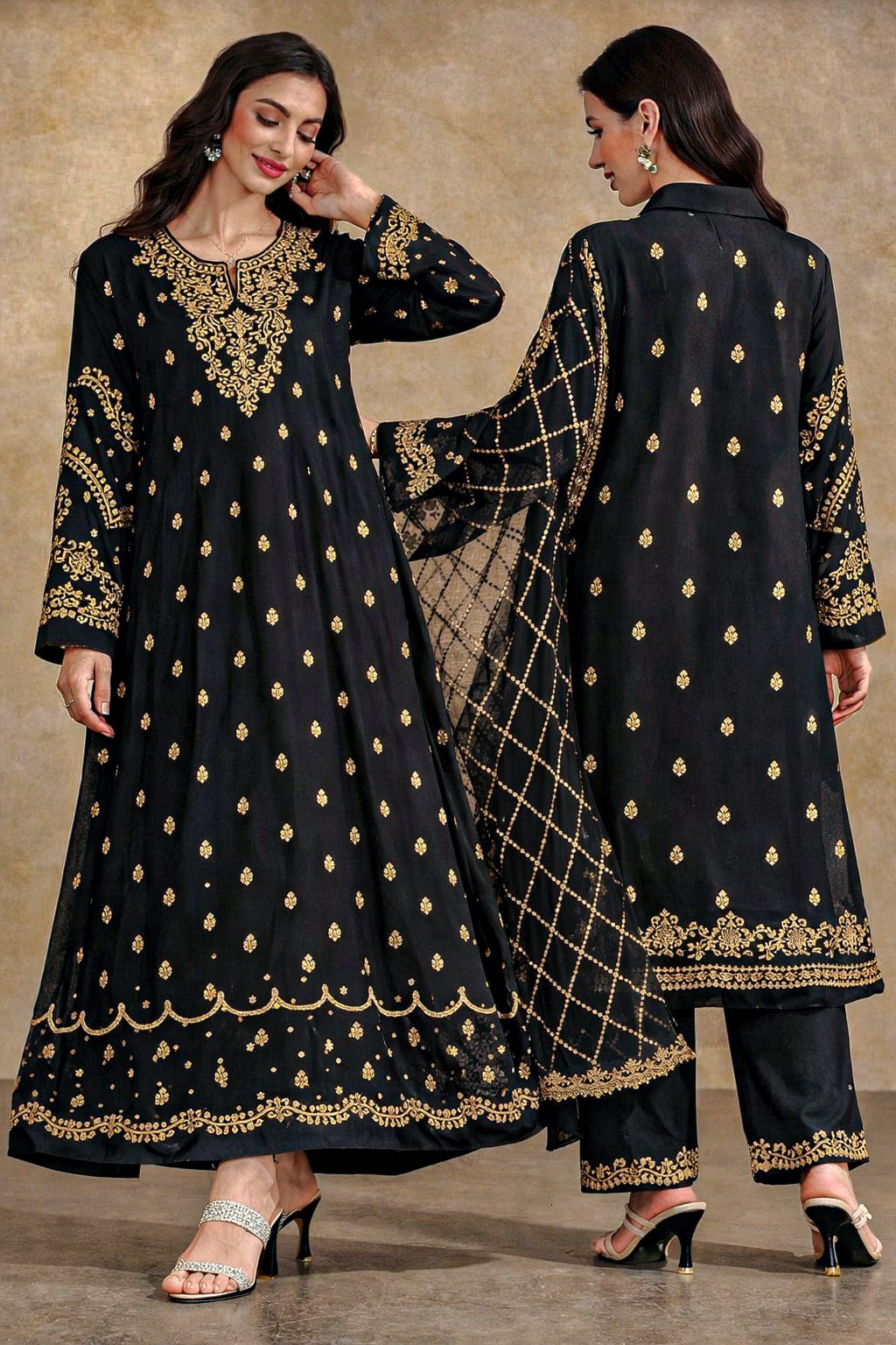 3 Pcs Women’s Luxury Stitched Shamoz Silk Embroidered Maxi Suit with Dupatta