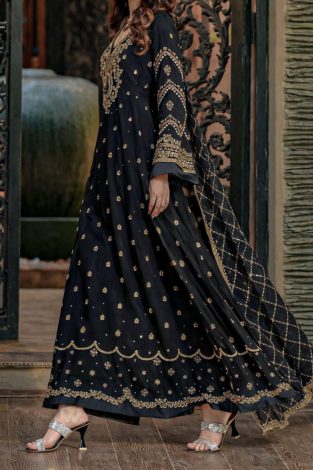 3 Pcs Women’s Luxury Stitched Shamoz Silk Embroidered Maxi Suit with Dupatta