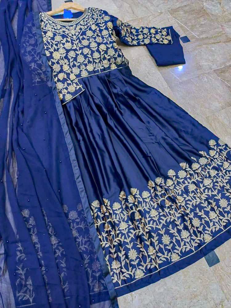 3 Pcs Women’s Stitched Shamoz Silk Embroidered Maxi Suit