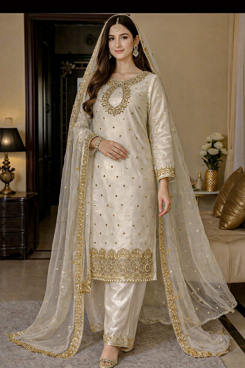 Premium 3 Pcs Women’s Unstitched Sheesha Work Suit