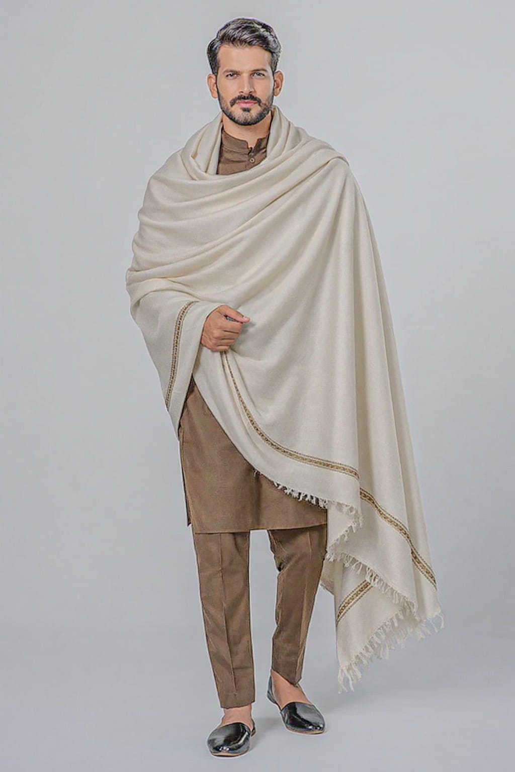 Premium Men’s White Wool Plain Shawl – Soft, Warm & Elegant | 3 Yards