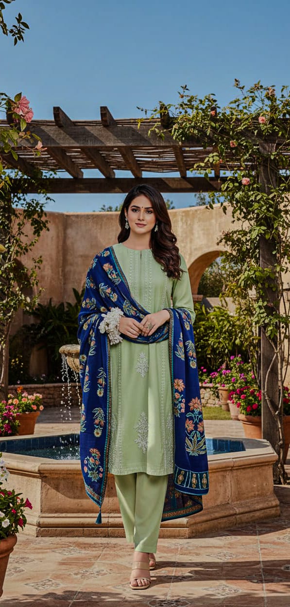 Assling 3 Pcs Embroidered Lawn Suit – Diamond Voile Printed Dupatta