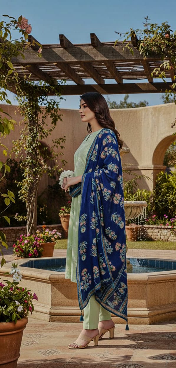 Assling 3 Pcs Embroidered Lawn Suit – Diamond Voile Printed Dupatta