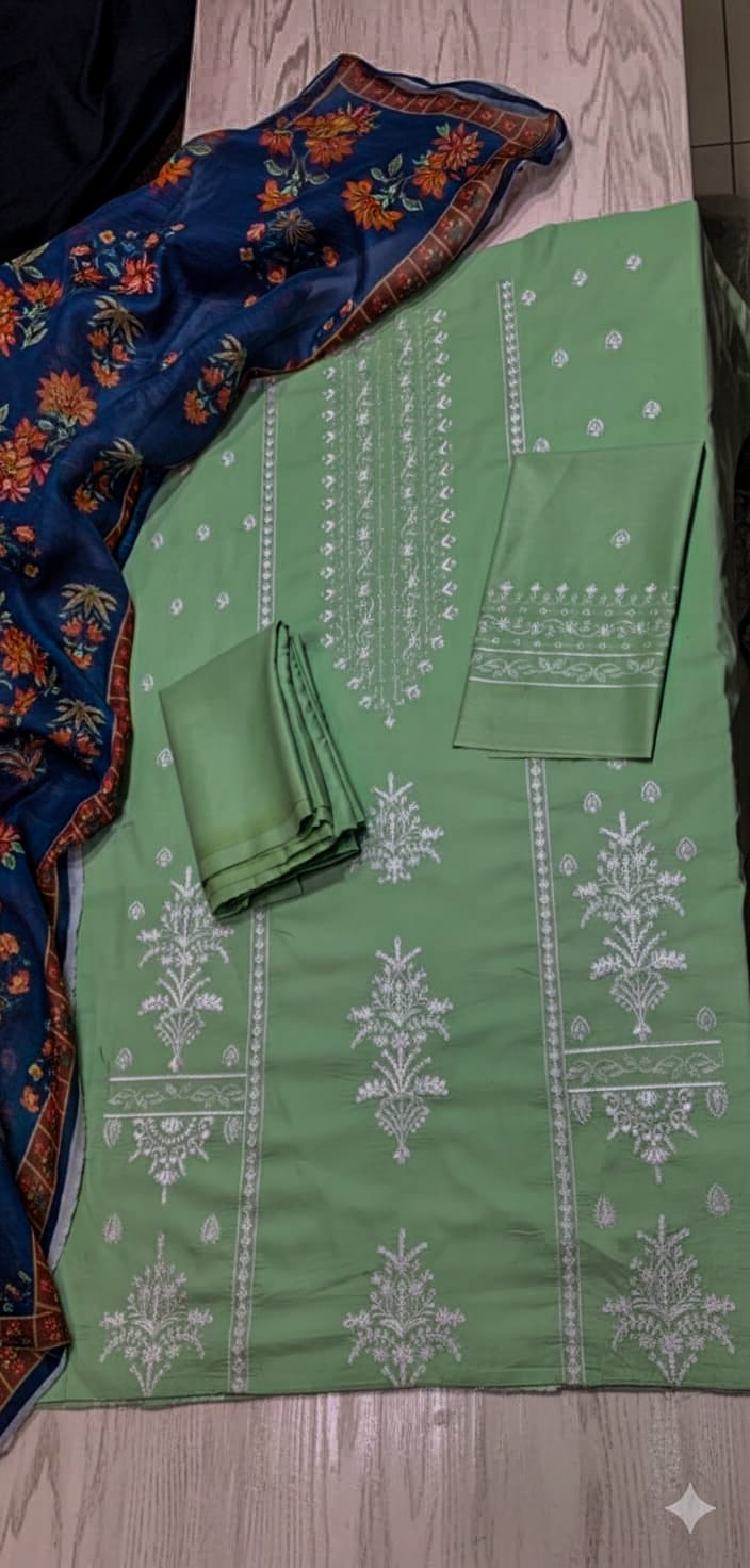 Assling 3 Pcs Embroidered Lawn Suit – Diamond Voile Printed Dupatta
