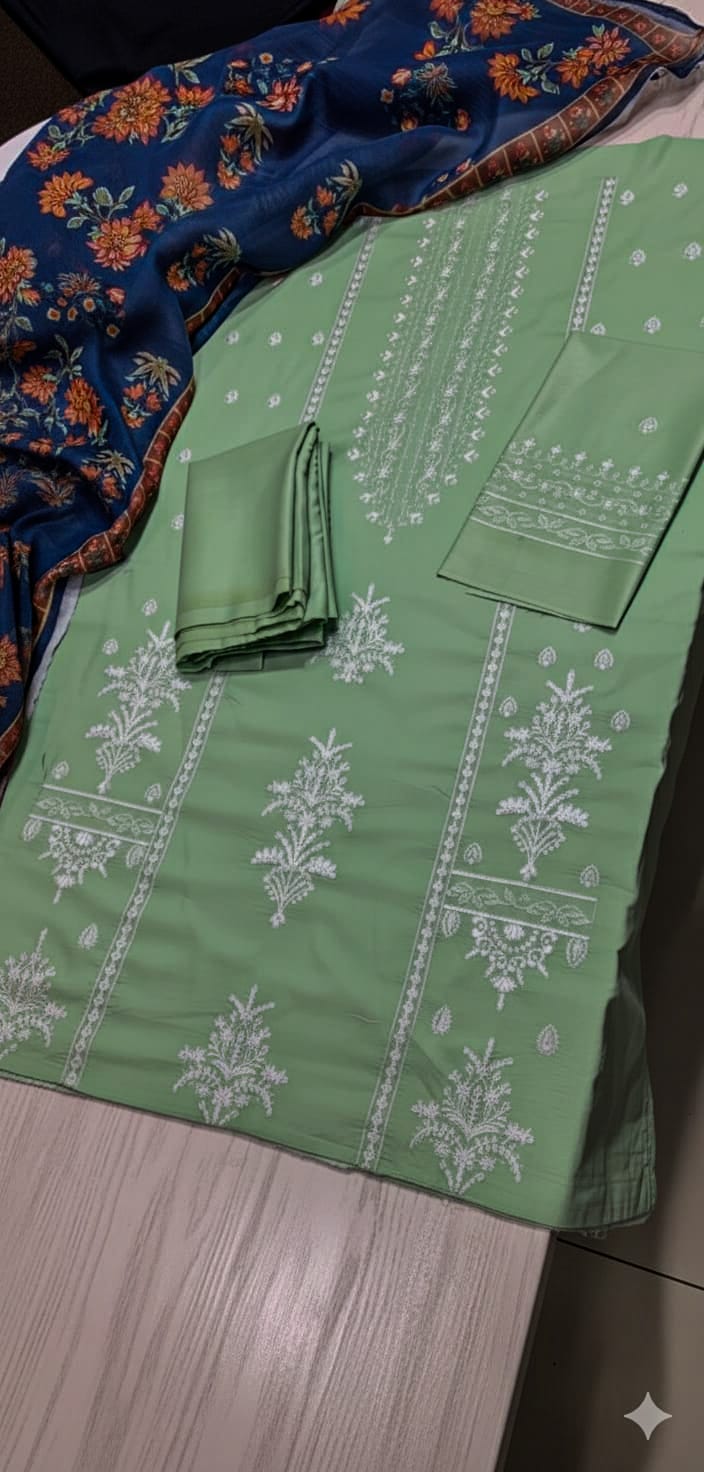 Assling 3 Pcs Embroidered Lawn Suit – Diamond Voile Printed Dupatta