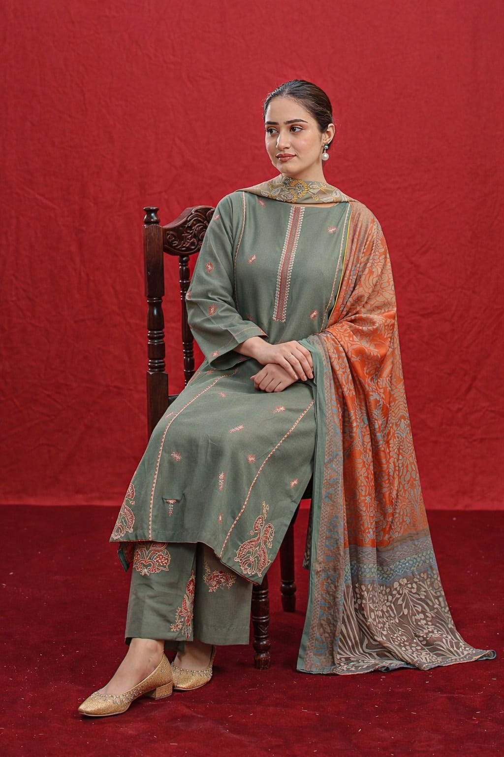 3 Pcs Women’s Unstitched Dhanak Embroidered Suit – Premium Winter Collection