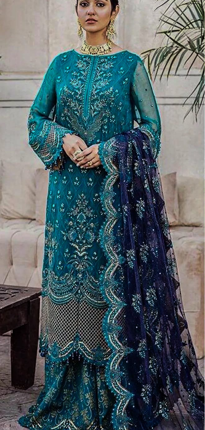 Women’s 3 Pcs Embroidered Lawn Suit – Bamber Embroidered Dupatta | Eid Special Green Dress